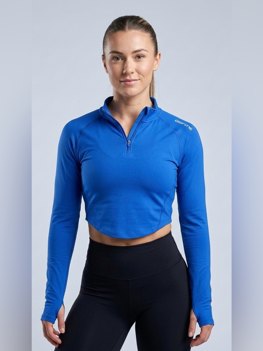 DFYNE Impact Cobalt Blue Crop 1/4 Zip Pullover Jacket - Size Large
